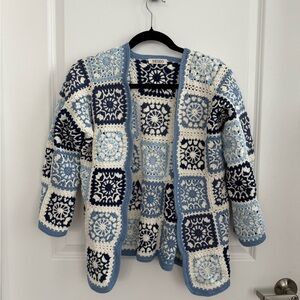 Blue and White Crochet Sweater